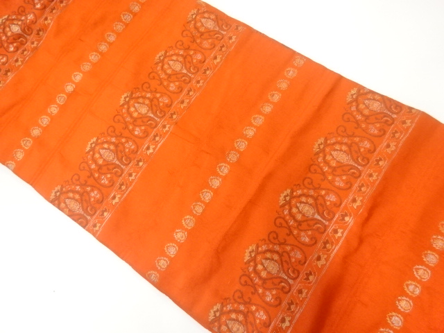 JAPANESE KIMONO / NAGOYA OBI / SILK / WOVEN STRIPE & FLORAL ARABESQUE